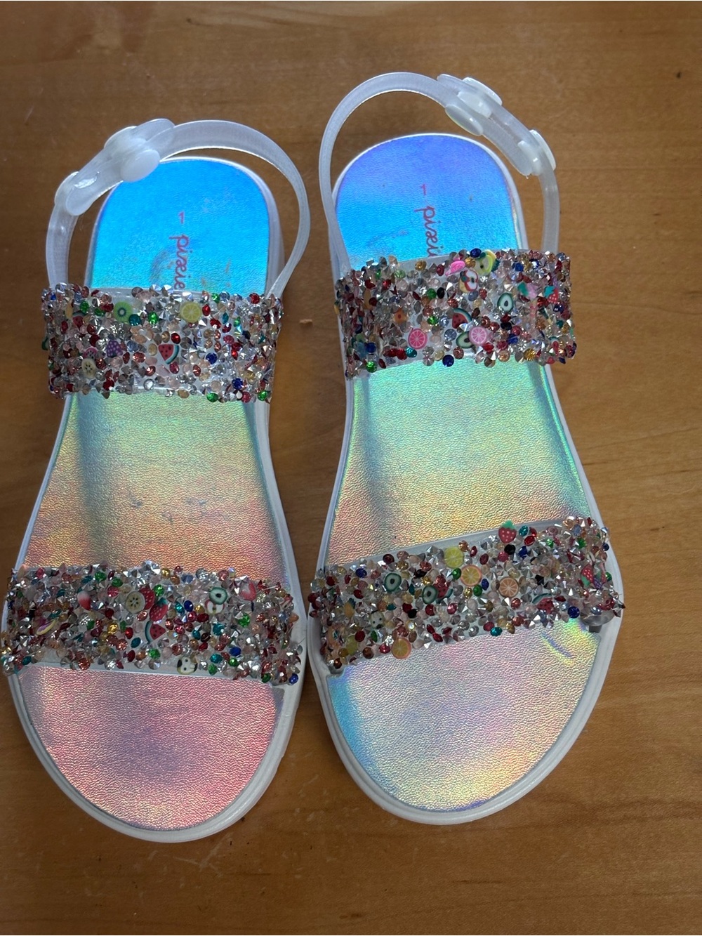 Holographic Jelly Sandals with Multicolor Sequin Straps